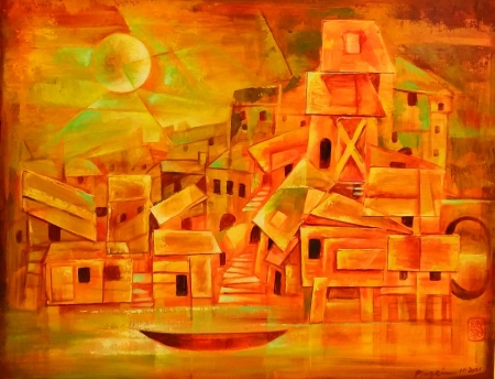 City in Orange by artist Ping Irvin